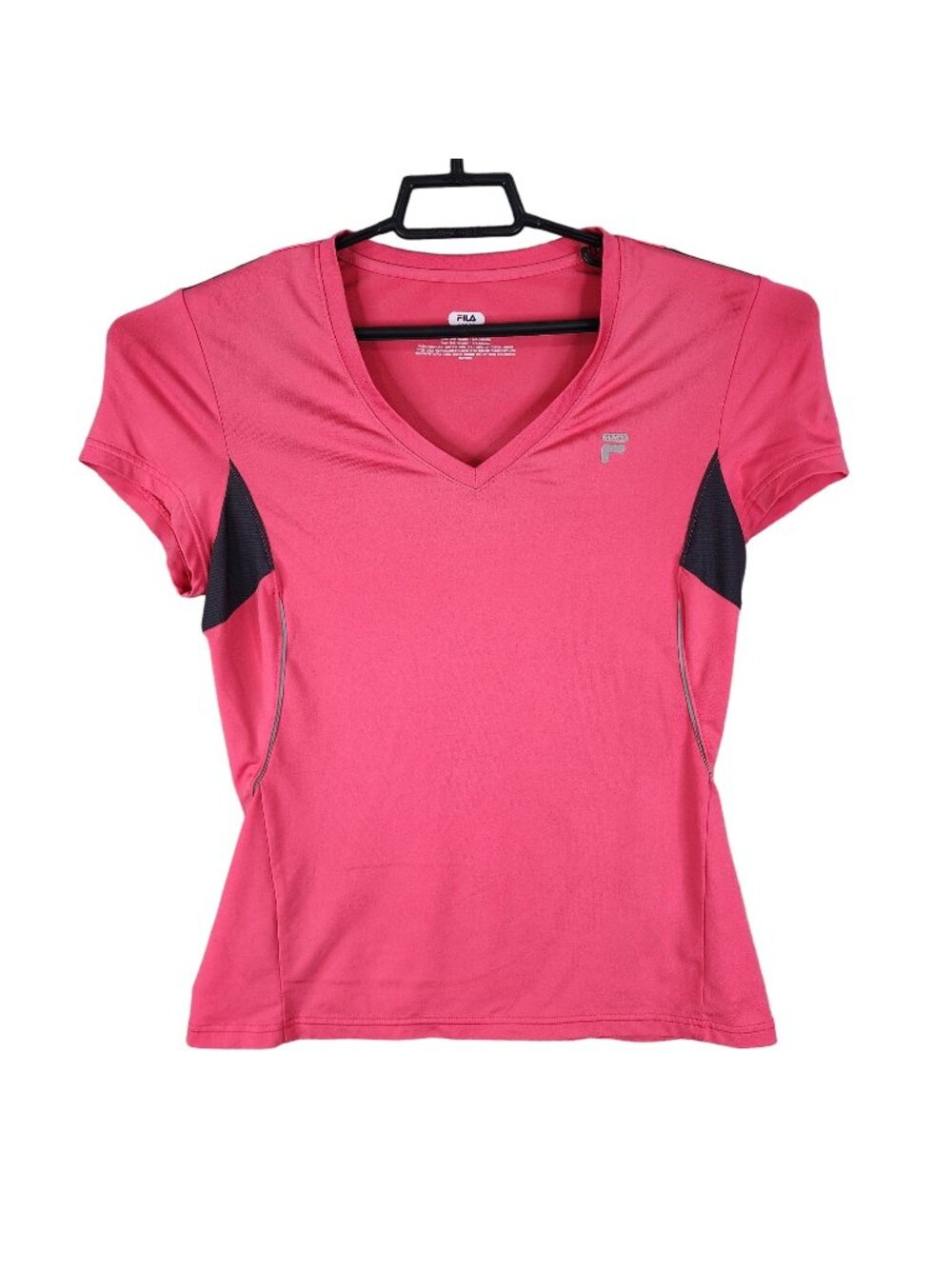 Womens Fila Sport Performance Pink & Black T Shirt V-Neck Short Sleeve Size M